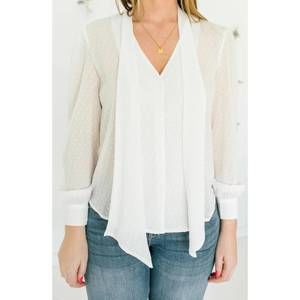 NEW RESET BY JANE long sleeve neck tie blouse in white